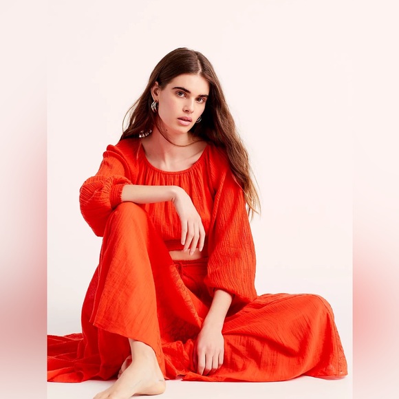 Rare Free People Cotton Orange Skirt Blouse side pockets half lined. medium - Picture 4 of 12